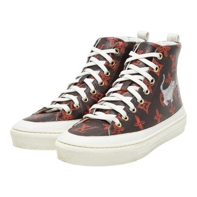ルイ ヴィトン キャットグラム ステラーライン - ハイカットスニーカー サイズ:35 1/2 ブラウン オレンジ PVC レザー レディース LOUIS VUITTON 【中古】
