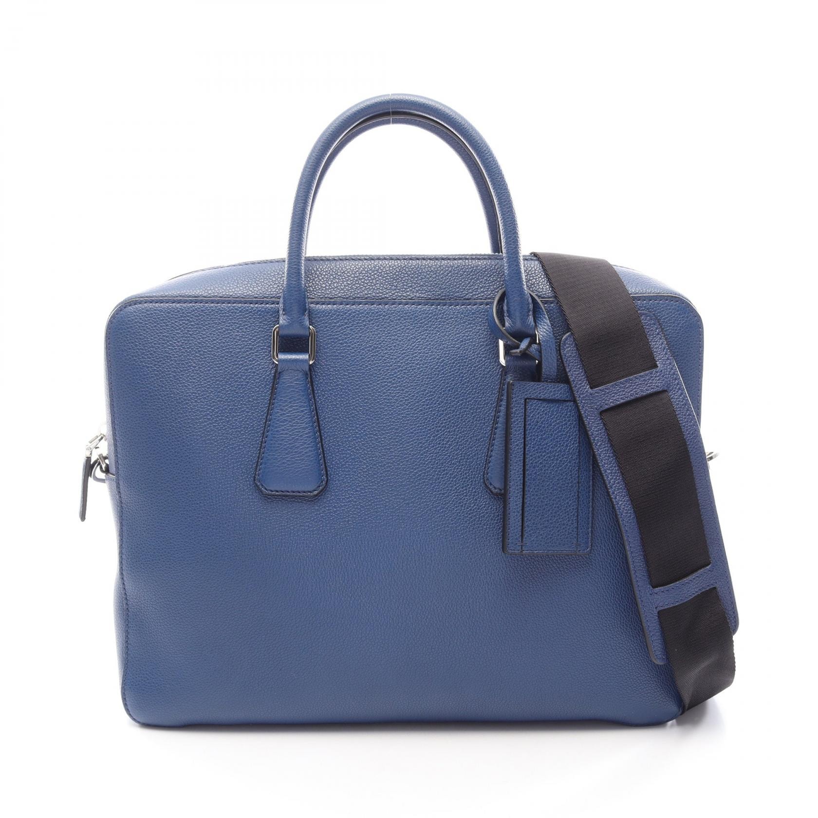 プラダ PRADA VITELLO GRAIN 2WAY ブリーフケース バッグ レザー メンズ ブルー系 【中古】