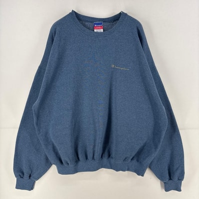 古着 チャンピオン Champion スウェット ワンポイント ロゴ プリント トレーナー 大きいサイズ 2XL ブルー 無地 メンズ