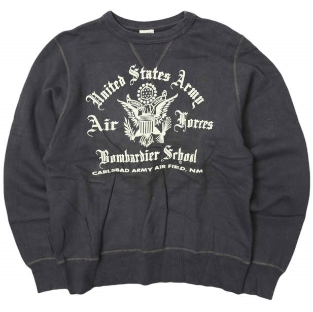 BUZZ RICKSON'S バズリクソンズ SET-IN CREW NECK SWEAT SHIRT - U.S.ARMY AIR FORCES BOMB.SCHOOL セットインスリーブ クルーネック プリントスウェットシャツ S BLACK 裏起毛