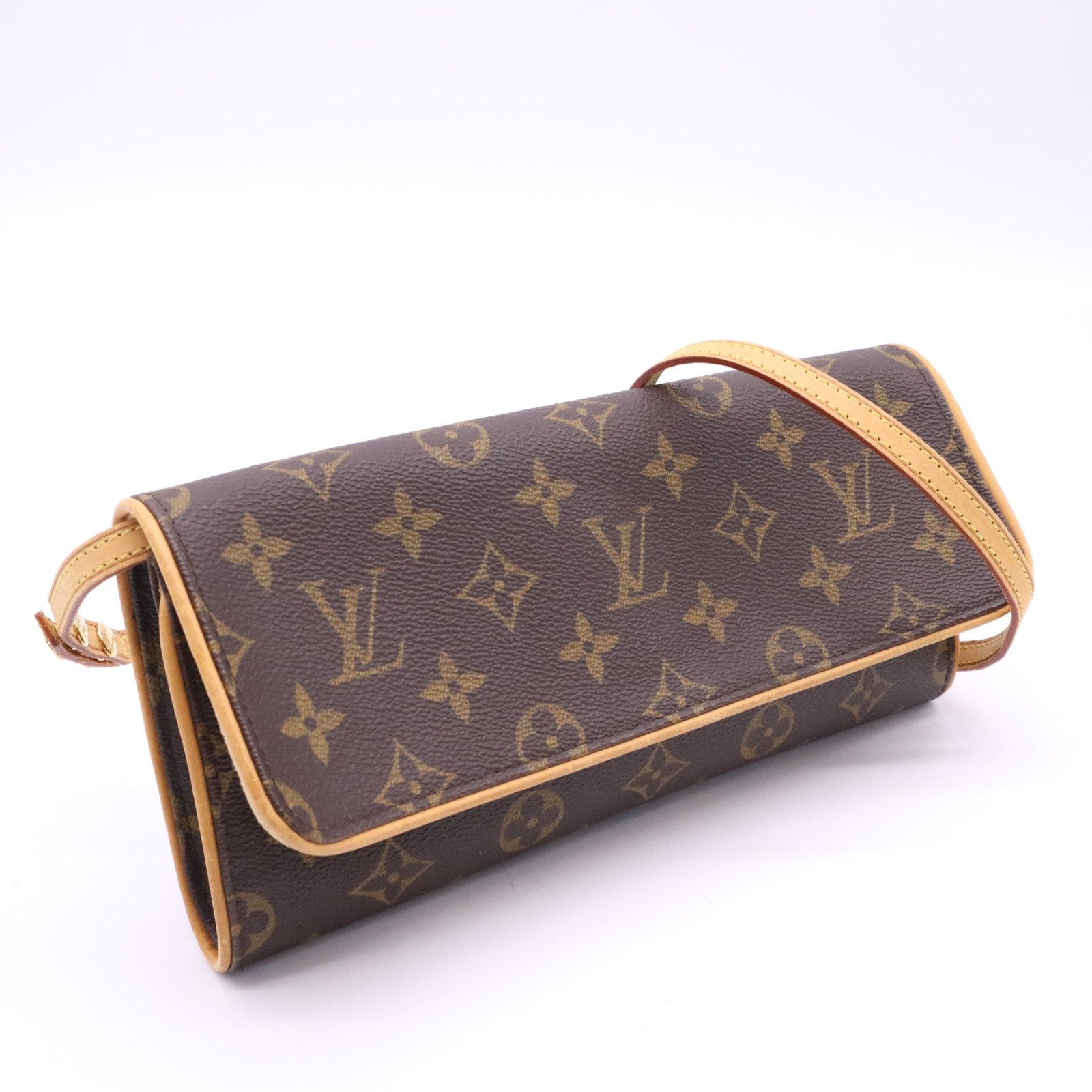 LOUIS VUITTON ルイ・ヴィトン モノグラム ポシェット ツインGM M51852 ショルダーバッグ ブラウン ベージュ コーティングキャンバス レザー レディース