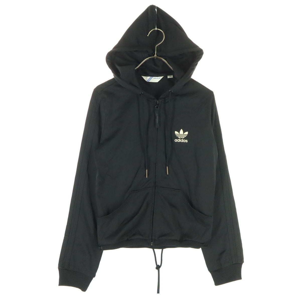 美品 adidas アディダス ワンポイントロゴ 長袖 ジップパーカー S ブラック トレフォイルロゴ
