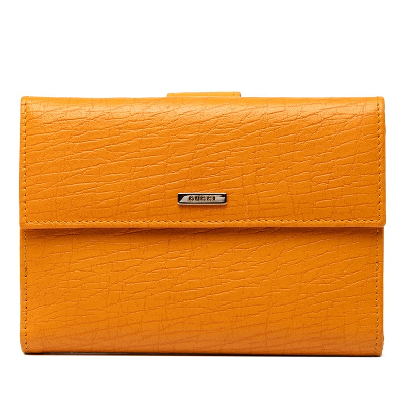 グッチ ロゴ ミドル長財布 二つ折り財布 143388 0416 オレンジ イエロー系 レザー レディース GUCCI 【中古】