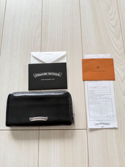 Chrome Hearts REC F Zip #2 Black Leather Plain Scroll Label Wallet "Black"