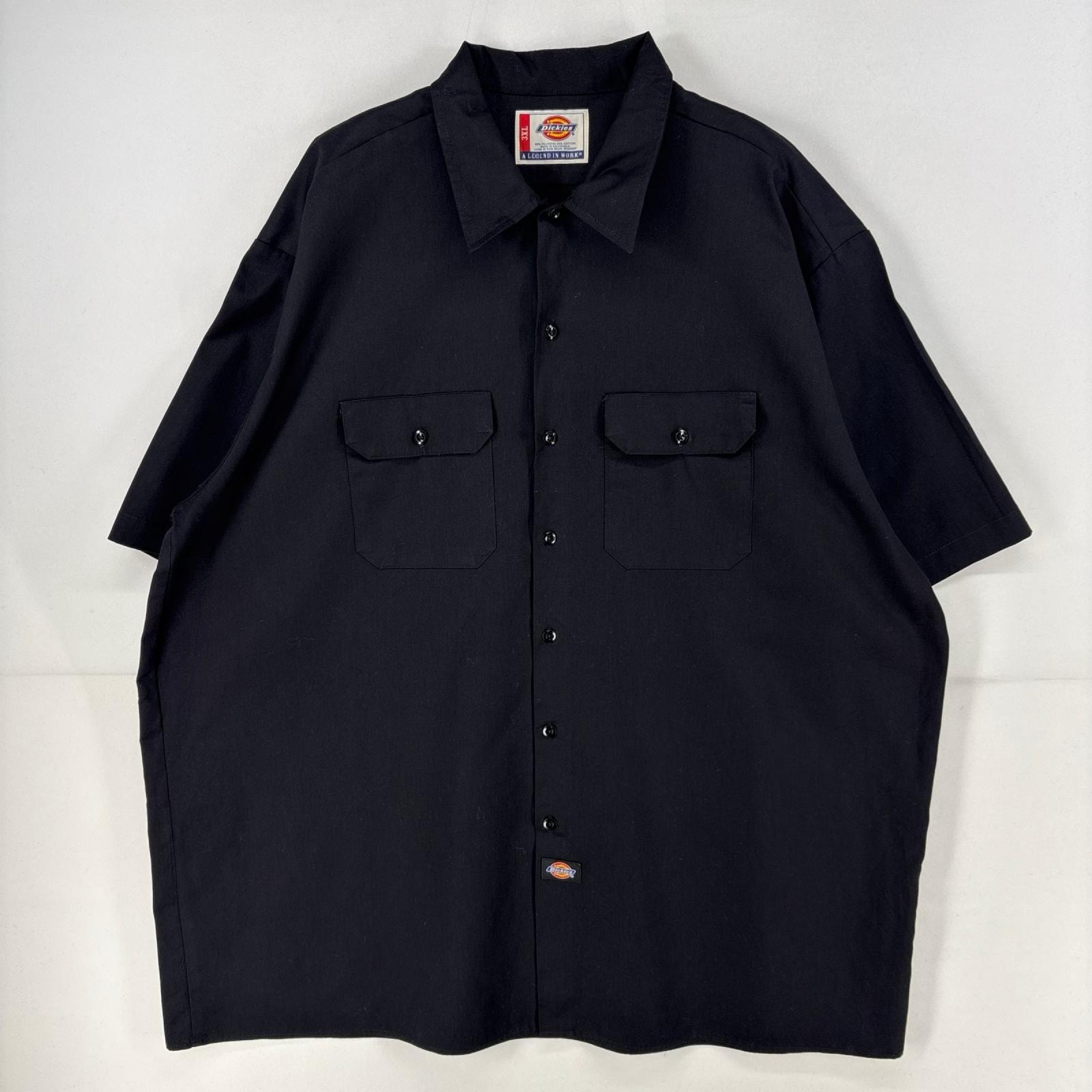 古着 ディッキーズ Dickies 半袖シャツ ワンポイント ロゴ 胸ポケット 大きいサイズ ビッグ ワーク 作業着 3XL  ブラック系 メンズ