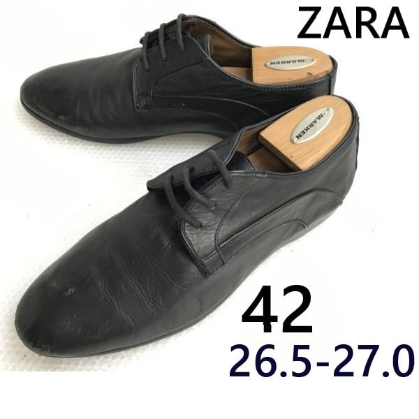 ZARA/ザラ★プレーントゥ/ビジネスシューズ【42/26.5-27.0/black/黒】ビジネス/ドレスシューズ/Leather/Dress shoes◆cE-036