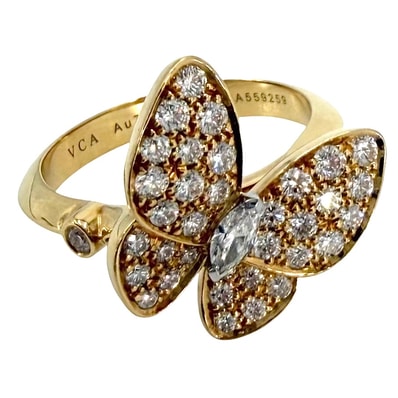 Van Cleef & Arpels ヴァンクリーフ&アーペル 指輪 ドゥ パピヨン リング アクセサリー ジュエリー K18イエローゴールド K18ホワイトゴールド ダイヤモンド 約15.5号 ゴールド レディース 約6.6g【中古品】
