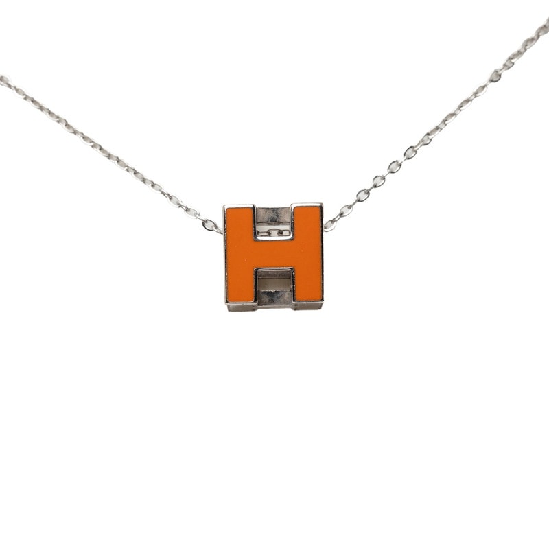 エルメス カージュドアッシュ Hキューブ ペンダント ネックレス シルバー オレンジ メタル レディース HERMES 【中古】