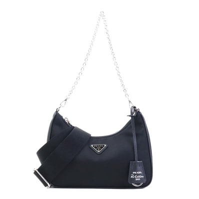 プラダ PRADA ショルダーバッグ Re-Edition 2005 ナイロン ブラック シルバー レディース【中古】 e62304a