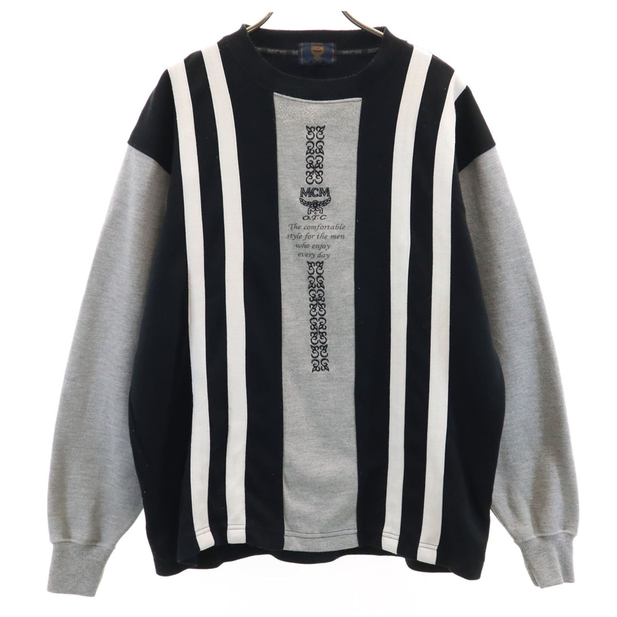 MCM エムシーエム ストライプ柄 長袖 トレーナー L ブラック