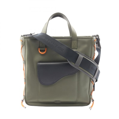 ディオール Dior Christian Dior × sacai SADDLE 2WAY トートバッグ バッグ ナイロン レザー メンズ カーキ系 / ネイビー系 / オレンジ系 1ADSH198USF 【中古】