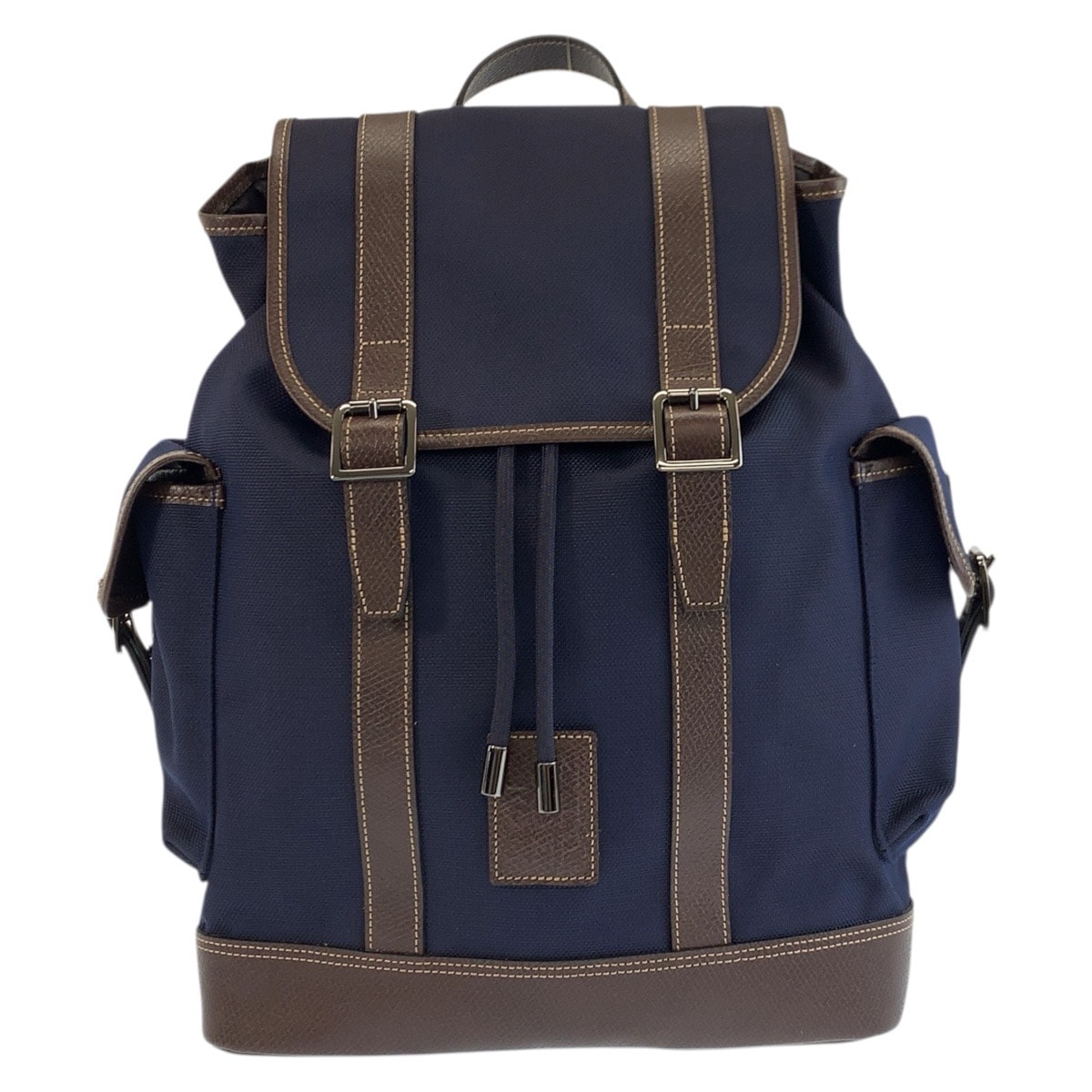 美品 Longchamp ロンシャン ボックスフォード ネイビー ブラウン キャンバス レザー/ リュックサック バックパック 602773 【中古】