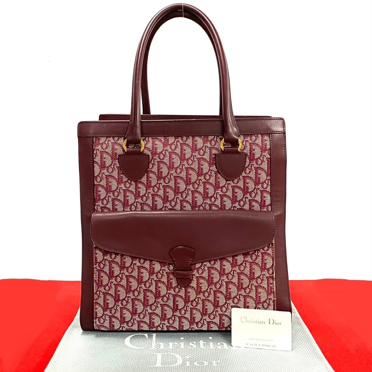 Christian Dior ディオール トロッター柄 キャンバス レザー トートバッグ レッド
47575