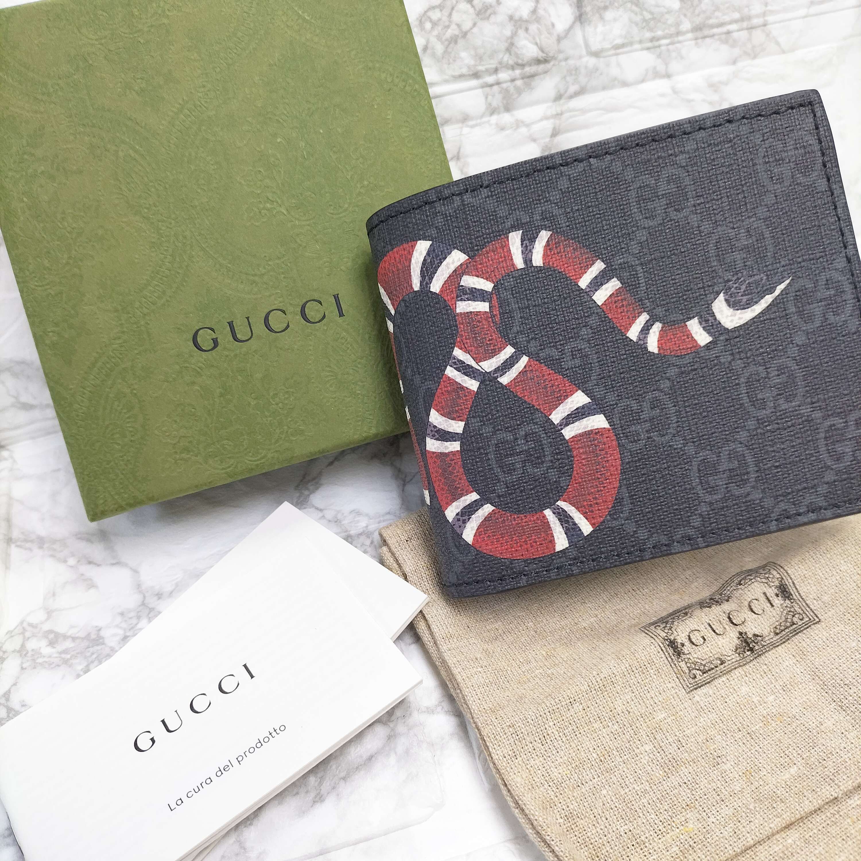 GUCCI Kingsnake Print GG Supreme Coin Wallet "Black"