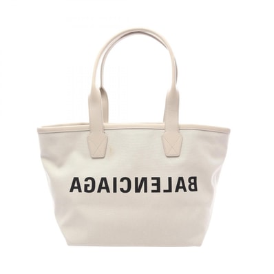 バレンシアガ BALENCIAGA シティーズ パリ ジャンボ トートバッグ バッグ キャンバス レザー レディース ホワイト系 / ブラック系 692068 【中古】
