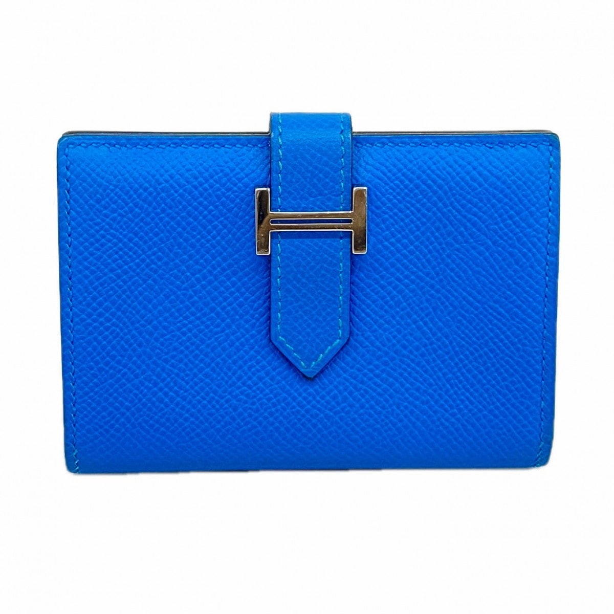 【6db1715】エルメス カードケース ベアン ヴォーエプソン ブルーザンジバル シルバー金具 X刻印【中古】メンズ レディース ユニセックス