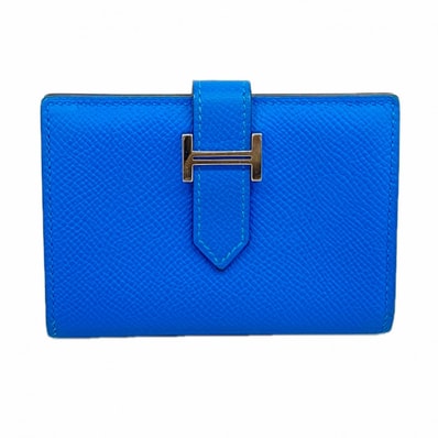 【6db1715】エルメス カードケース ベアン ヴォーエプソン ブルーザンジバル シルバー金具 X刻印【中古】メンズ レディース ユニセックス