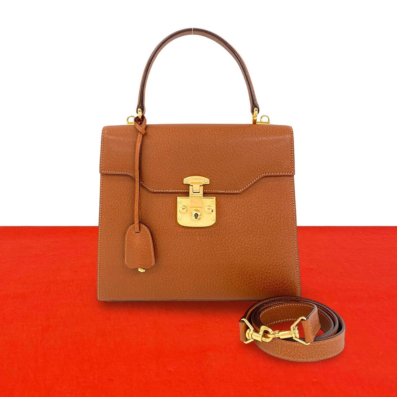 GUCCI グッチ レディロック ロゴ 金具 レザー ショルダーバッグ ブラウン
 92070