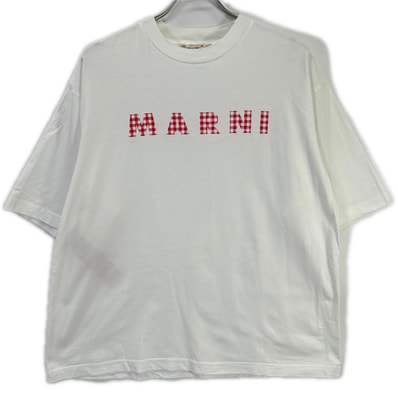 マルニ HUMU0223GP ホワイト チェックロゴ 半袖Tシャツ 46