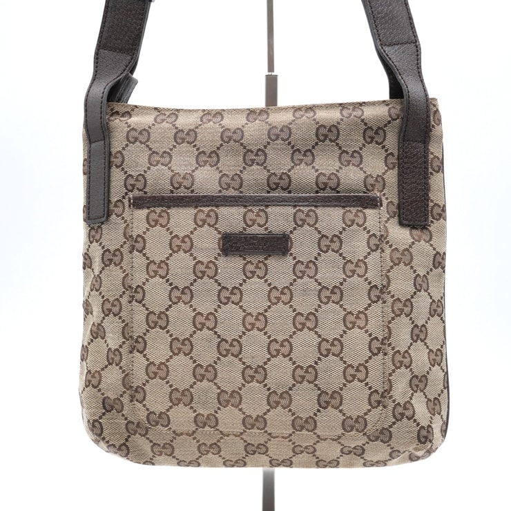 GUCCI(グッチ)GGキャンバス ヴィンテージ ショルダーバッグ メッセンジャーバッグ ベージュ ブラウン レザー 122793 467891 レディース【中古】