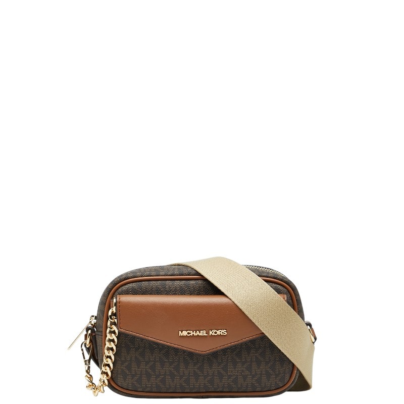 マイケルコース MKシグネチャー MAISIE 2 IN 1 カメラ クロスボディ ショルダーバッグ ブラウン PVC レザー レディース Michael Kors 【中古】