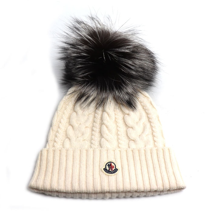MONCLER モンクレール フォックスファー ニットキャップ ホワイト H20939Z70301 レディース【中古】