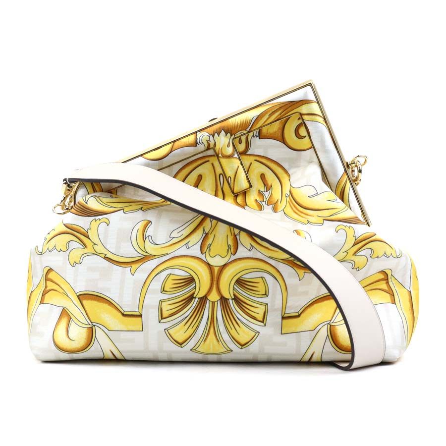 フェンディ FENDI ショルダーバッグ FENDACE ファースト ミディアム キャンバス/レザー ライトベージュ/イエロー レディース 8BP127-AJQC【中古】 e59538g