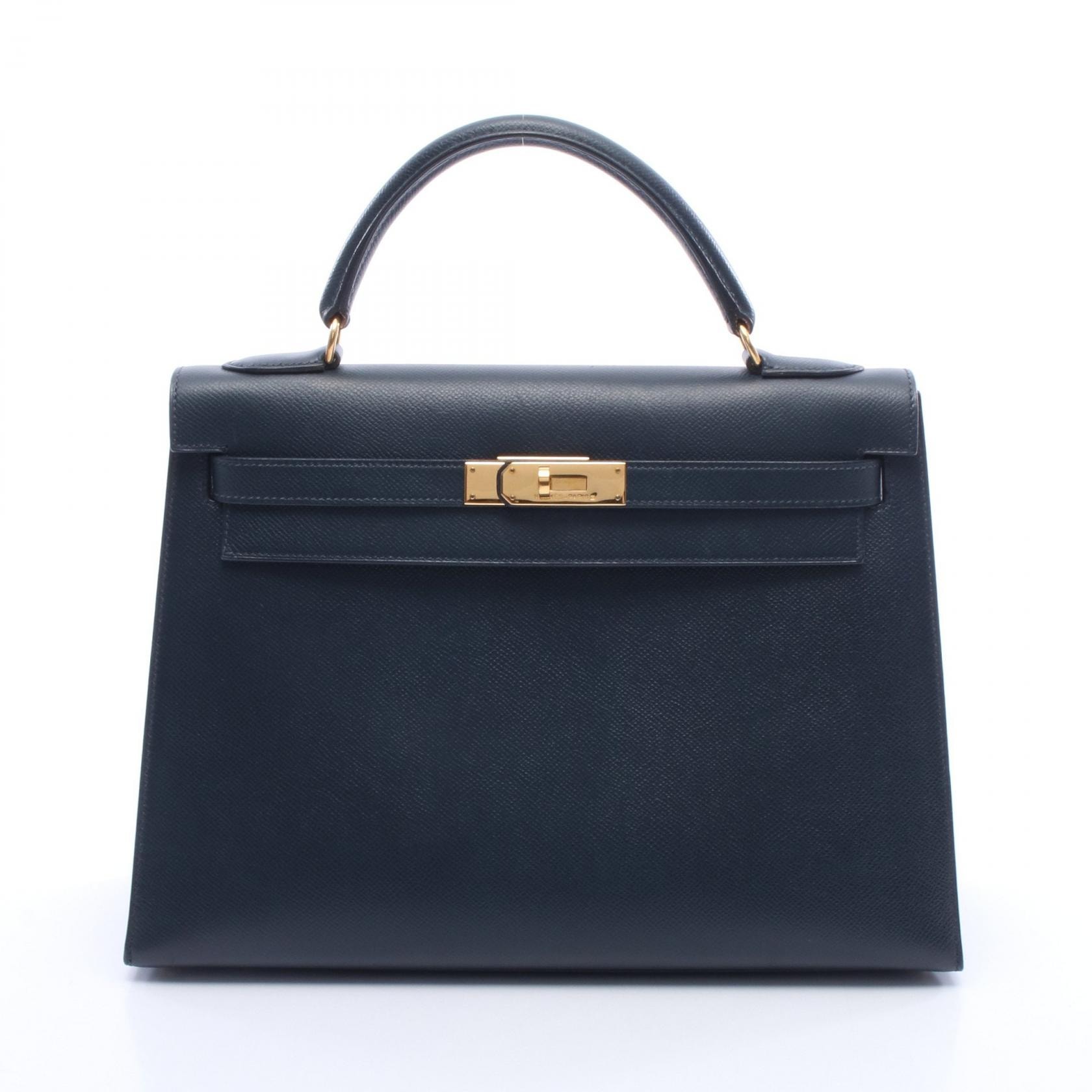 エルメス HERMES ケリー32 外縫い 2WAY ハンドバッグ バッグ レザー クシュベル ブルーインディゴ ○Y刻印(1995年製造) レディース ネイビー系 【中古】