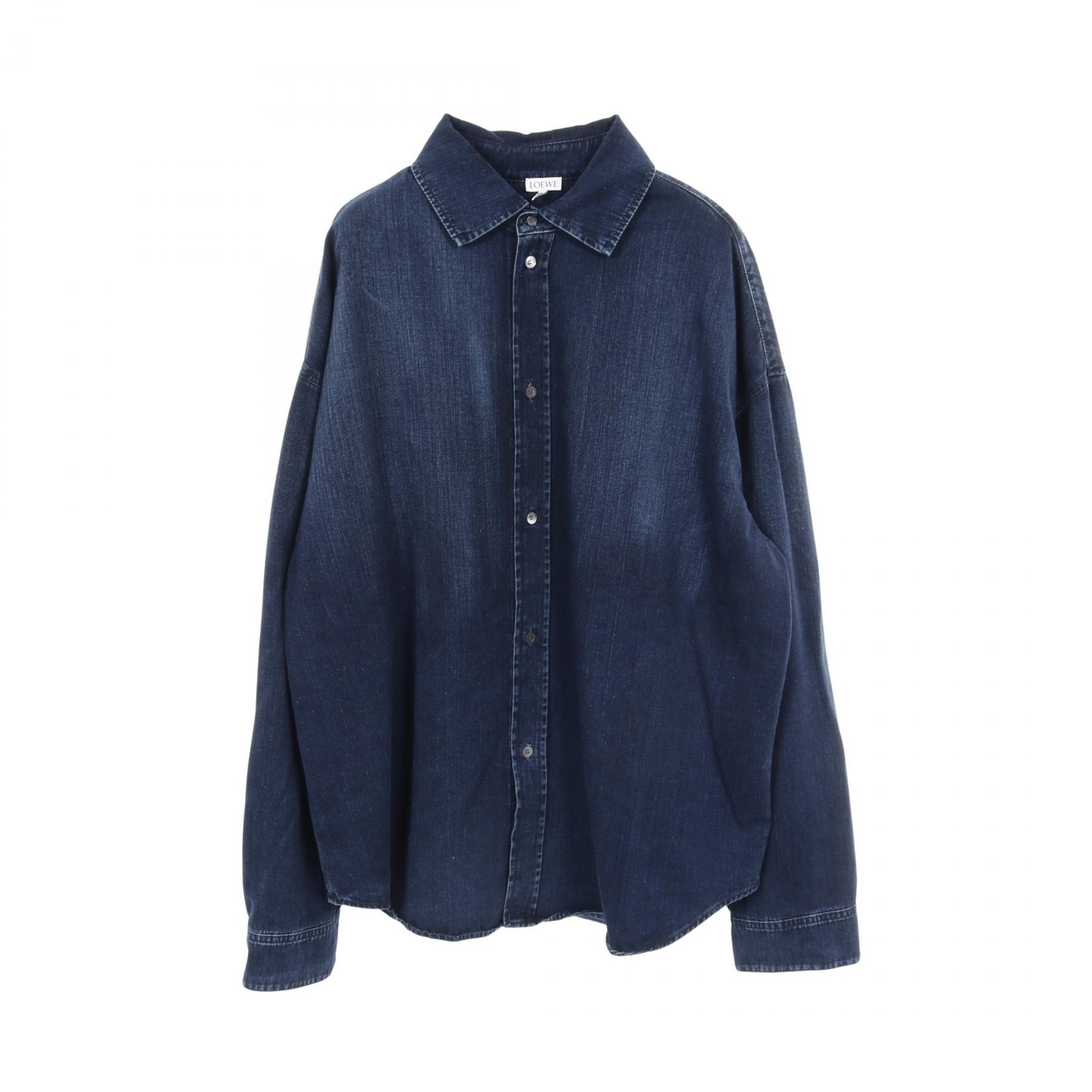 ロエベ LOEWE アナグラム オーバーシャツ 衣料品 トップス コットン メンズ ネイビー系 【中古】