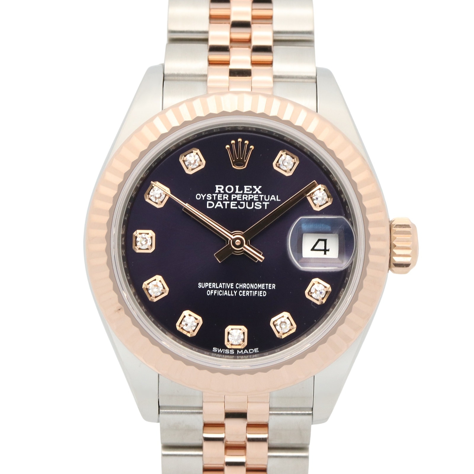 ロレックス ROLEX デイトジャスト 10Pダイヤ ランダム番 腕時計 時計 K18PG(ピンクゴールド) ステンレススチール ダイヤモンド レディース パープル系 オーベルジーヌ/新ダイヤ 279171 【中古】