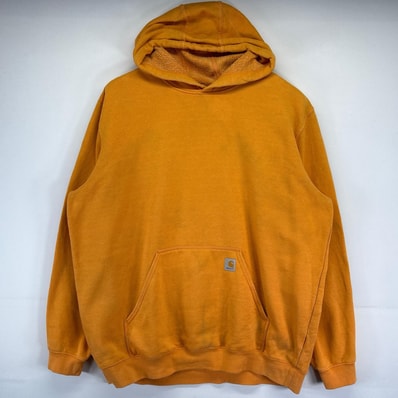 古着 カーハート Carhartt パーカー 大きいサイズ 袖プリント ワンポイントロゴ フーディー ストリート 2XL イエロー メンズ