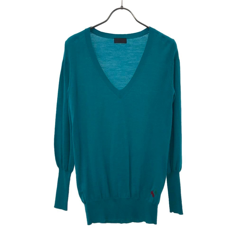 Paul Smith BLACK LABEL ポールスミス ブラックレーベル ウール 刺繍 長袖 Vネック セーター M ブルー系 ニット