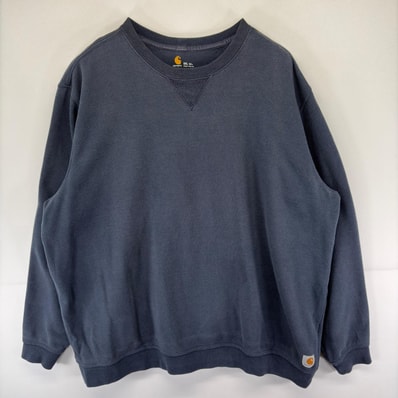 古着 カーハート Carhartt スウェット Vガゼット ワンポイントロゴ トレーナー 大きいサイズ 3XL ネイビー系 メンズ