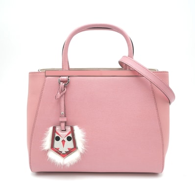 FENDI(フェンディ)プチトゥージュール モンスター バッグチャーム付 2WAY ハンドバッグ ショルダーバッグ ピンク レザー シルバー金具 レディース【中古】