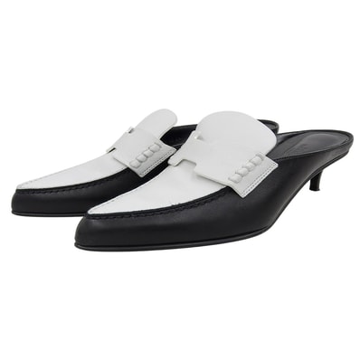 エルメス ディアマンテ ハーフラバー レザー ミュール レディース ブラック×ホワイト 36 1/2 231166Z 36.5