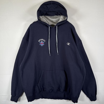 古着 チャンピオン Champion パーカー スウェット 大きいサイズ EMSロゴ刺繍 バックプリント ワンポイントロゴ フーディ 14042 ネイビー メンズ