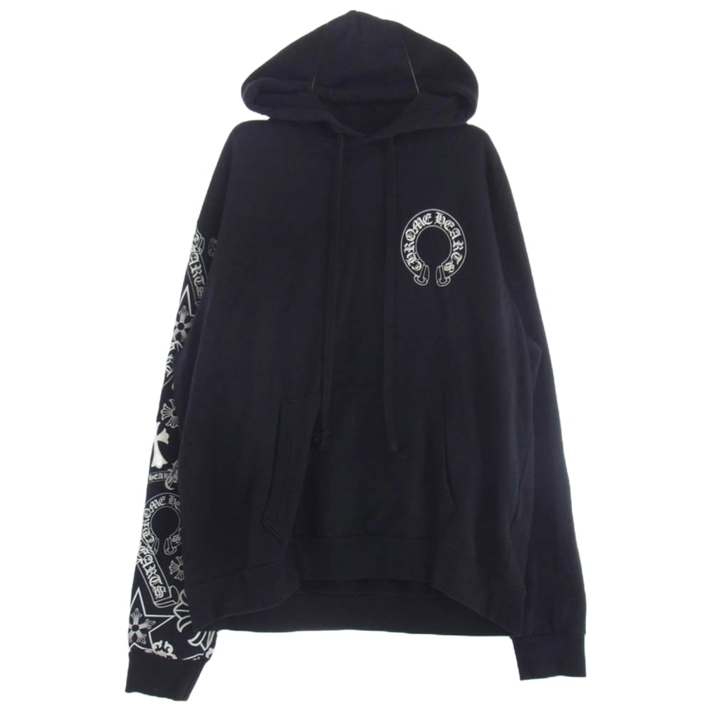 CHROME HEARTS クロムハーツ(原本無) パーカー STENCIL HOODIE 袖 ステンシル バック ホースシュー プリント プルオーバー パーカー ブラック系 L【中古】