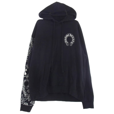 CHROME HEARTS クロムハーツ(原本無) パーカー STENCIL HOODIE 袖 ステンシル バック ホースシュー プリント プルオーバー パーカー ブラック系 L【中古】