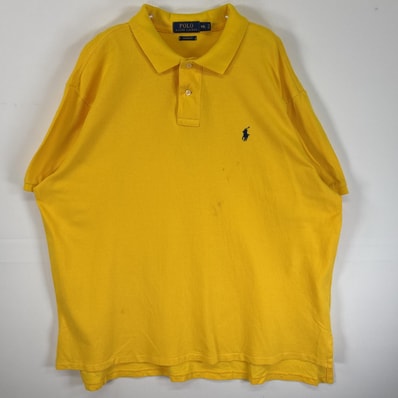 古着 ポロ・ラルフローレン POLO RALPH LAUREN 鹿の子 半袖 ポロシャツ ロゴ 刺繍 大きいサイズ 2ボタン 14041 イエロー 無地 メンズ