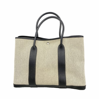 【6ib2784】エルメス トートバッグ ガーデンパーティPM トワルアッシュ ブラック シルバー金具 □L刻印【中古】レディース