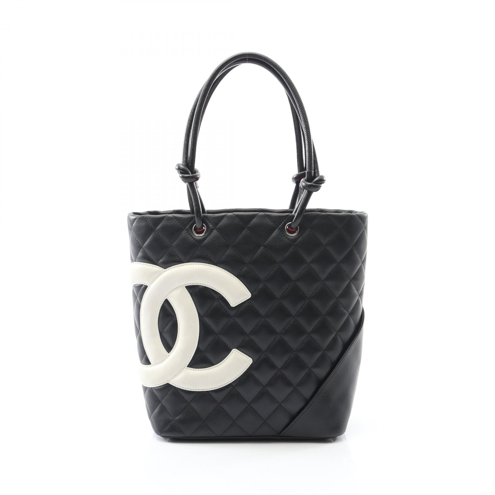 シャネル CHANEL カンボンライン ミディアム トートバッグ バッグ レザー レディース ブラック系 / ホワイト系 【中古】