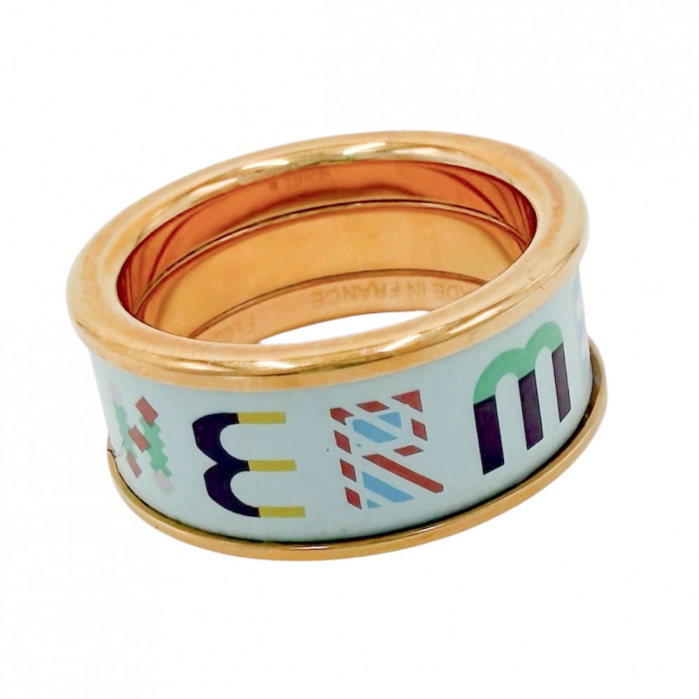 HERMES エルメス 指輪 ブリコルMM リング オーロラ アクセサリー 55サイズ ピンクゴールドプレーテッド 約14号 ゴールド ライトブルー レディース 約7.3g 美品【中古品】