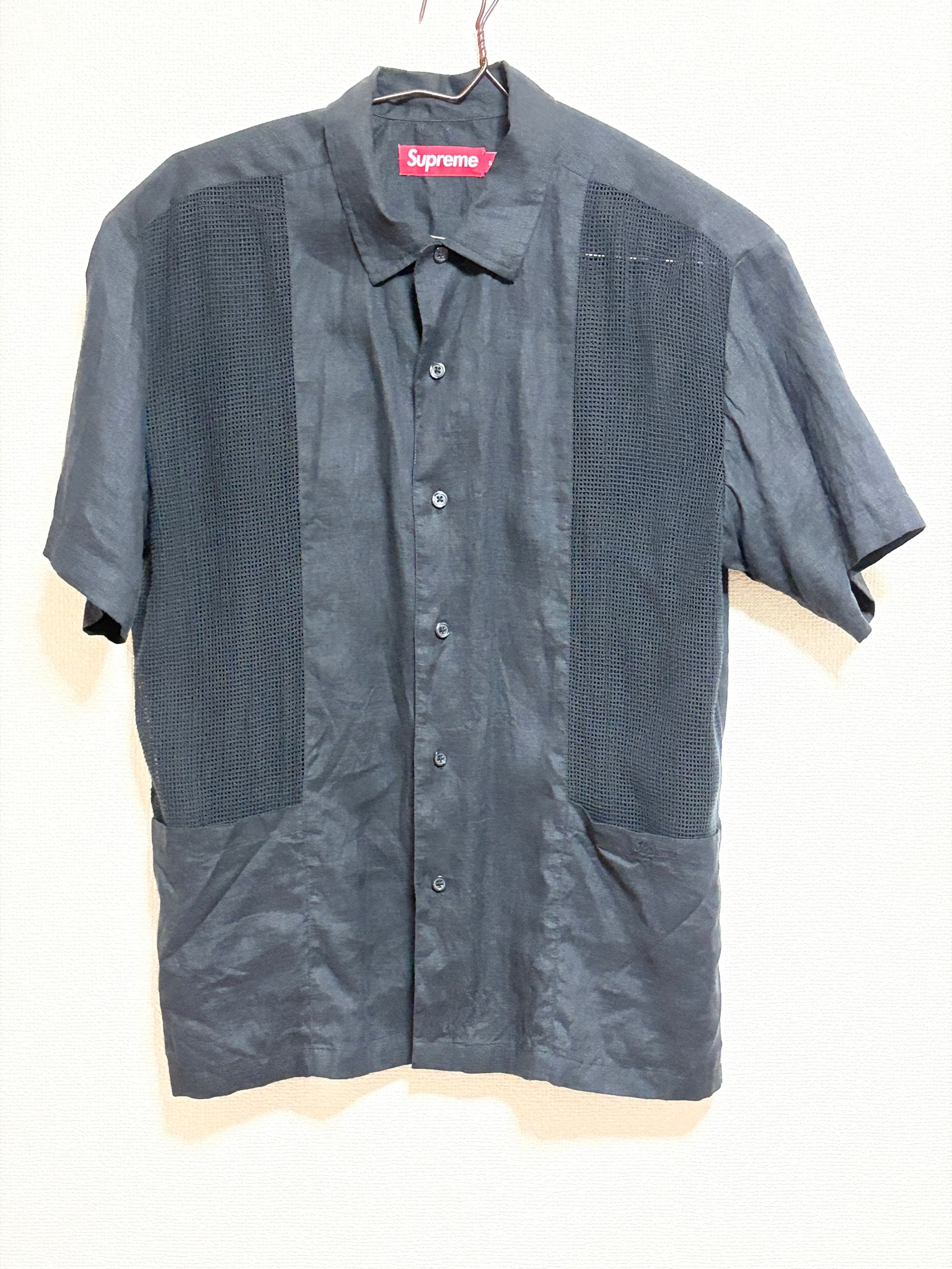 Supreme Mesh Panel Linen S/S Shirt "Black"