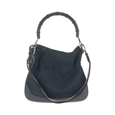 美品 GUCCI グッチ バンブー ブラック 黒 シルバー金具 GGキャンバス レザー/ ハンドバッグ ショルダーバッグ 602303 【中古】