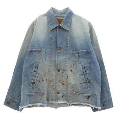doublet ダブレット デニムジャケット 24AW 24AW47BL204 CUT OFF DENIM COVERALL カットオフ デニム ペンキ加工 カバーオール インディゴブルー系 M【中古】