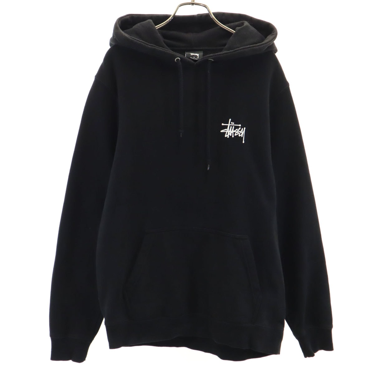STUSSY ステューシー バックロゴ 長袖 スウェットパーカー S ブラック 裏起毛