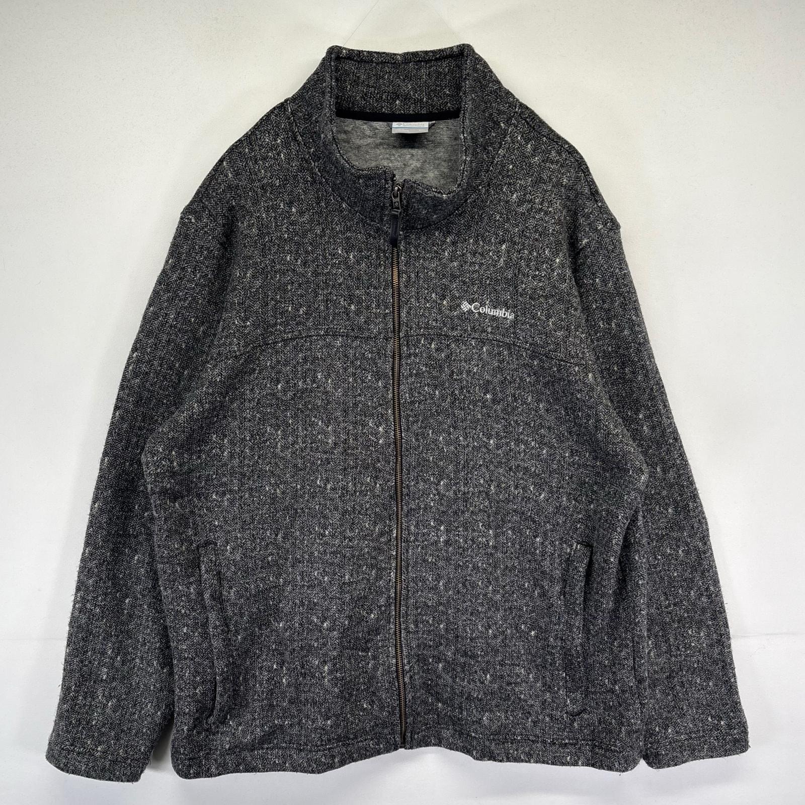 古着 コロンビア Columbia ヘリンボーン ジャケット フリース フルジップ ワンポイント刺繍ロゴ 2XL  グレー系 メンズ