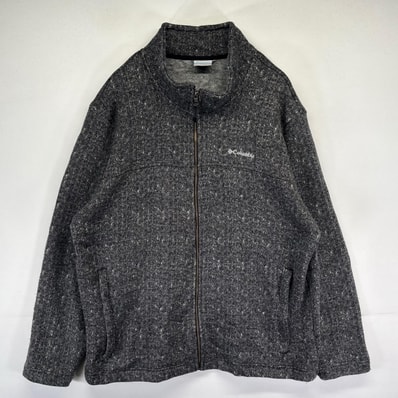 古着 コロンビア Columbia ヘリンボーン ジャケット フリース フルジップ ワンポイント刺繍ロゴ 2XL グレー系 メンズ