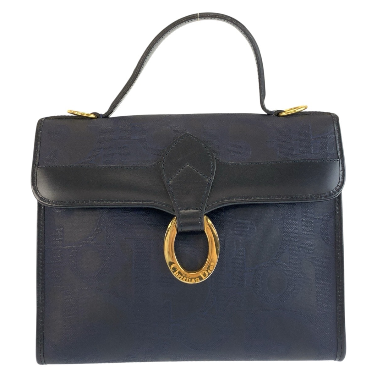 美品 Christian Dior クリスチャンディオール ヴィンテージ トロッター ネイビー ゴールド金具 PVC ハンドバッグ 603985 【中古】