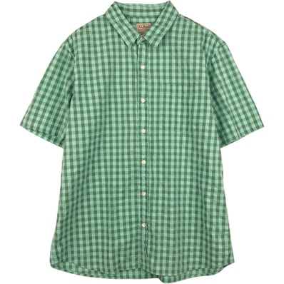 古着 90~00年代 エルエルビーン L.L.Bean SLIGHTLY FITTED ギンガムチェック シアサッカー 半袖 コットン チェックシャツ メンズL相当 ヴィンテージ/eaa660963